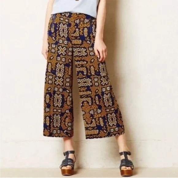 Cartonnier Anthropologie Collete Sampa wide crop pants snakeskin blue yellow 8 - Picture 1 of 17